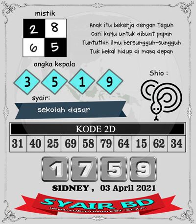 Syair Bd Sidney Sabtu 03 April 2021